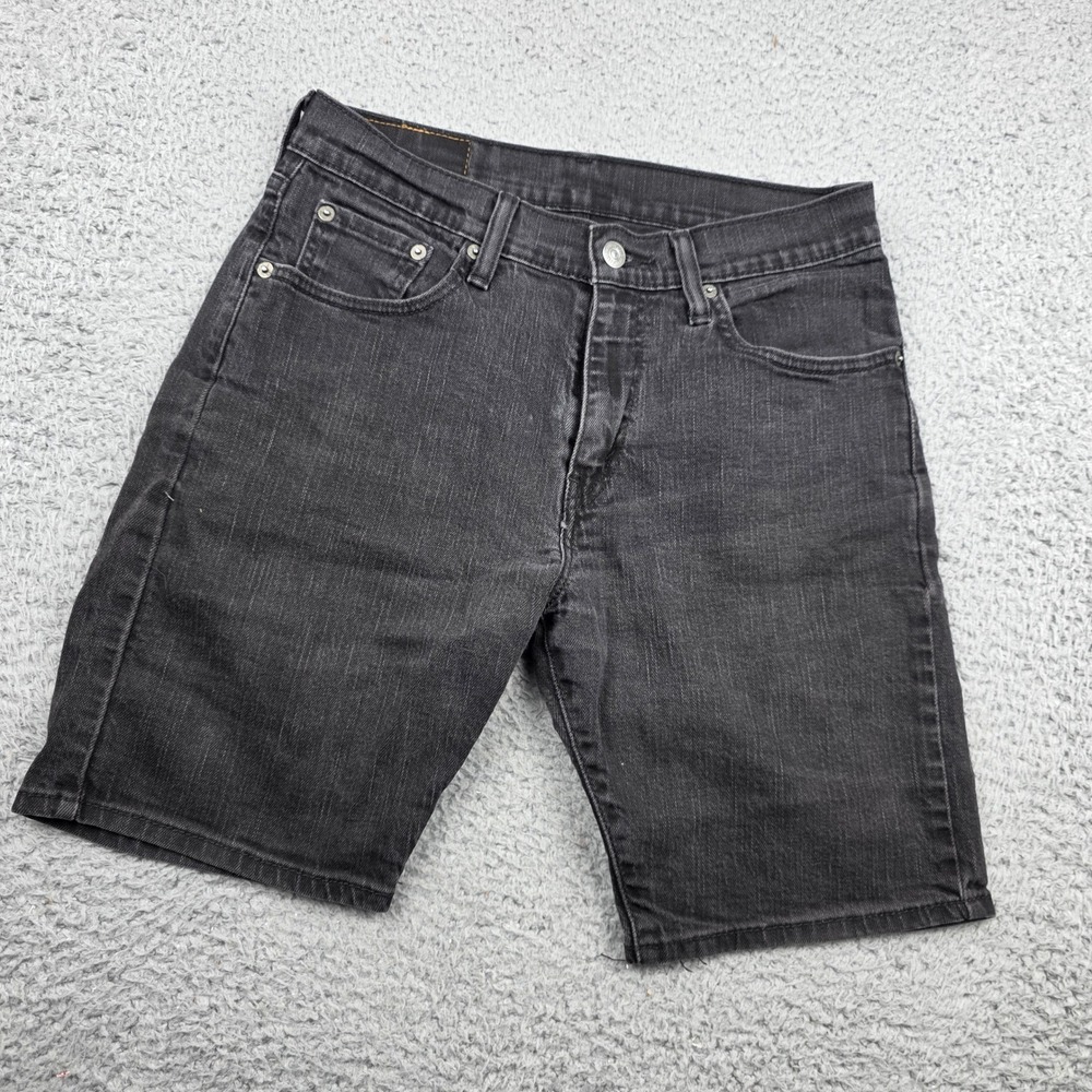 Levis 505 Denim Shorts Mens 29 Black Regular Fit Stretch Cut Off